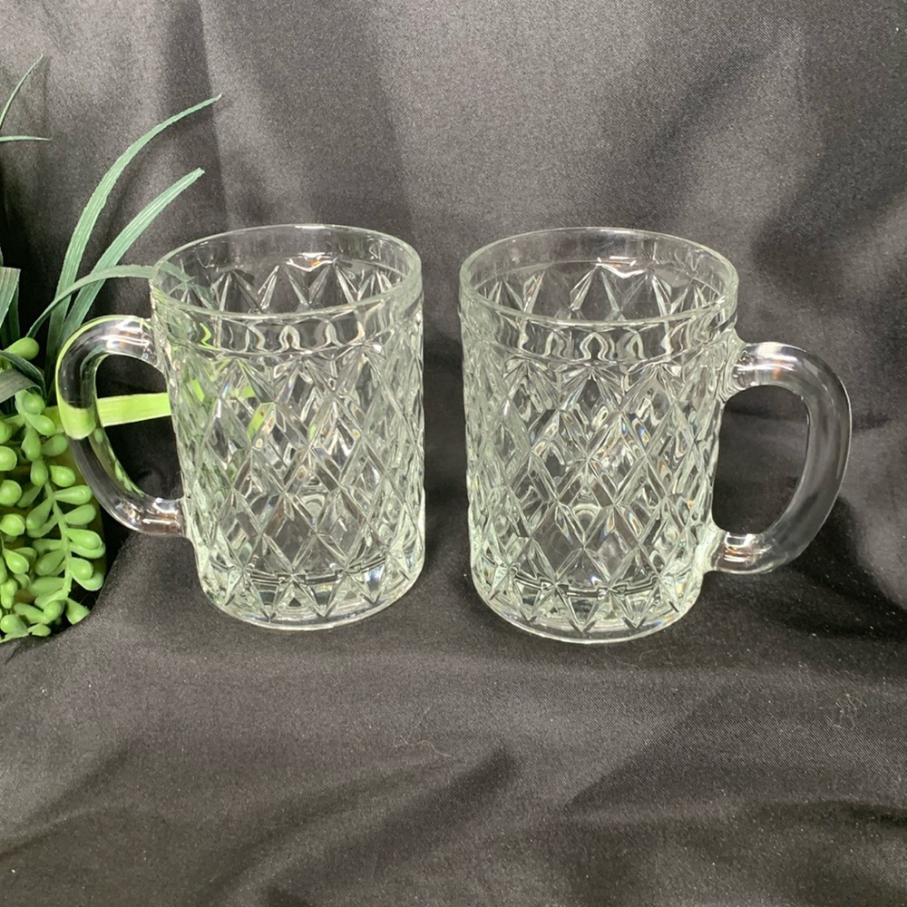 Set of 2 vintage Arcoroc for Paul Sebastian crystal coffee / tea / beer mugs